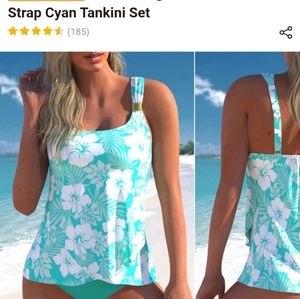 New Wide Strap Cyan Tankini Set